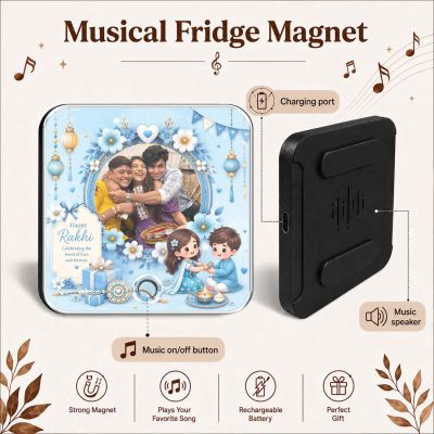 Celebrate the Bond of Siblings Rakhi Gift for Brother & Sister Raksha Bandhan Musical Fridge Magnet Custom Photo & MP3 Song | Rechargeable Battery
